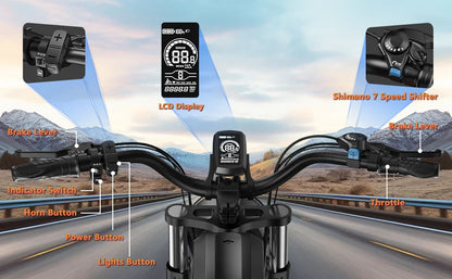 Kickwey K7 Adult Electric Bike — 1500W 48V 23Ah Mountain E-Bike, 20" Fat Tires, Off-Road Outdoor Adventure