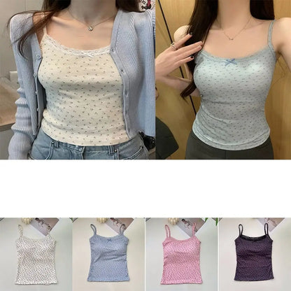 Women’s Y2K Floral Lace Camisole Top – Slim Fit Sexy Sleeveless Tank for Spring 2024