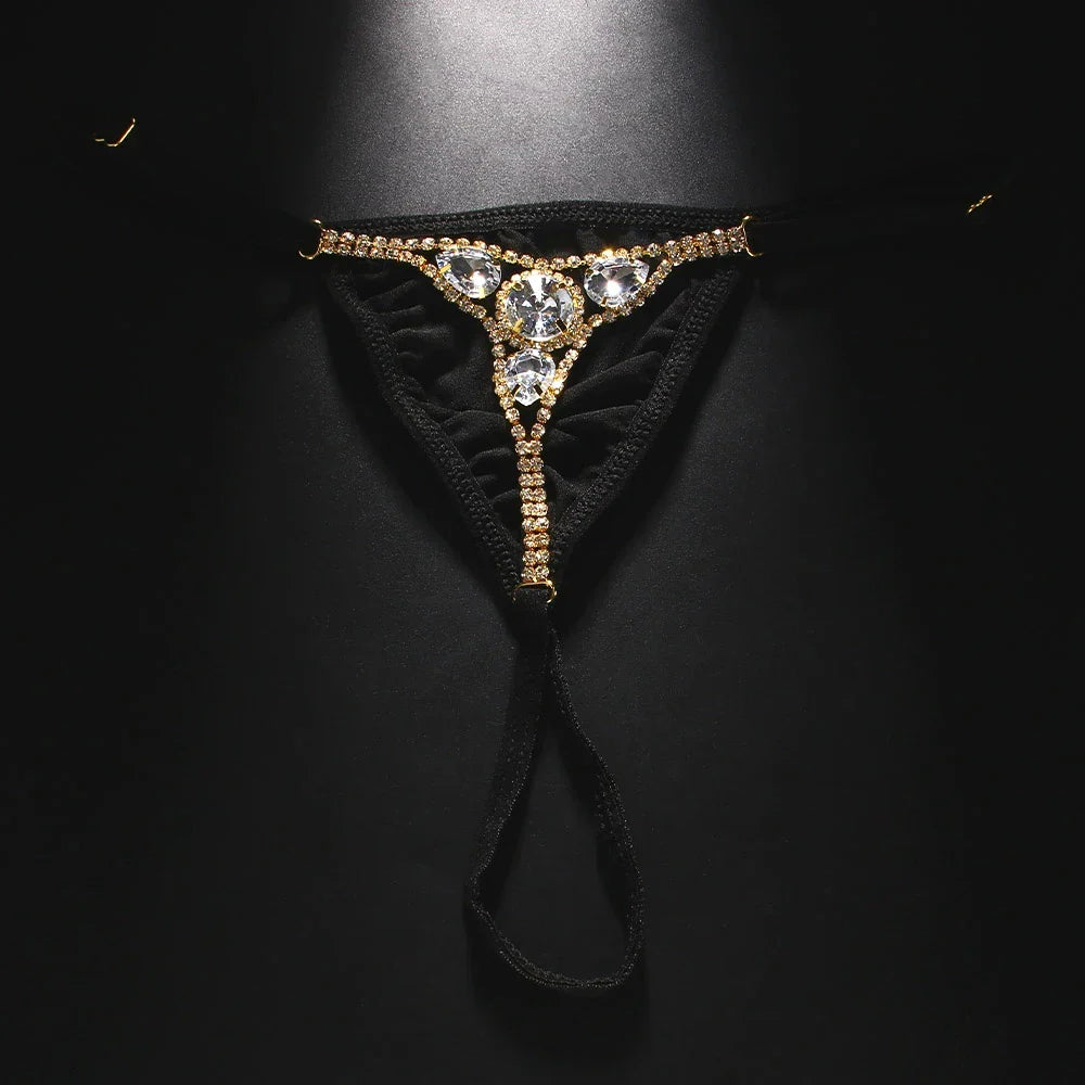 Women’s Rhinestone Crystal Thong Bikini – Adjustable G-String Body Chain Swimwear with Water Drop Design Accessories