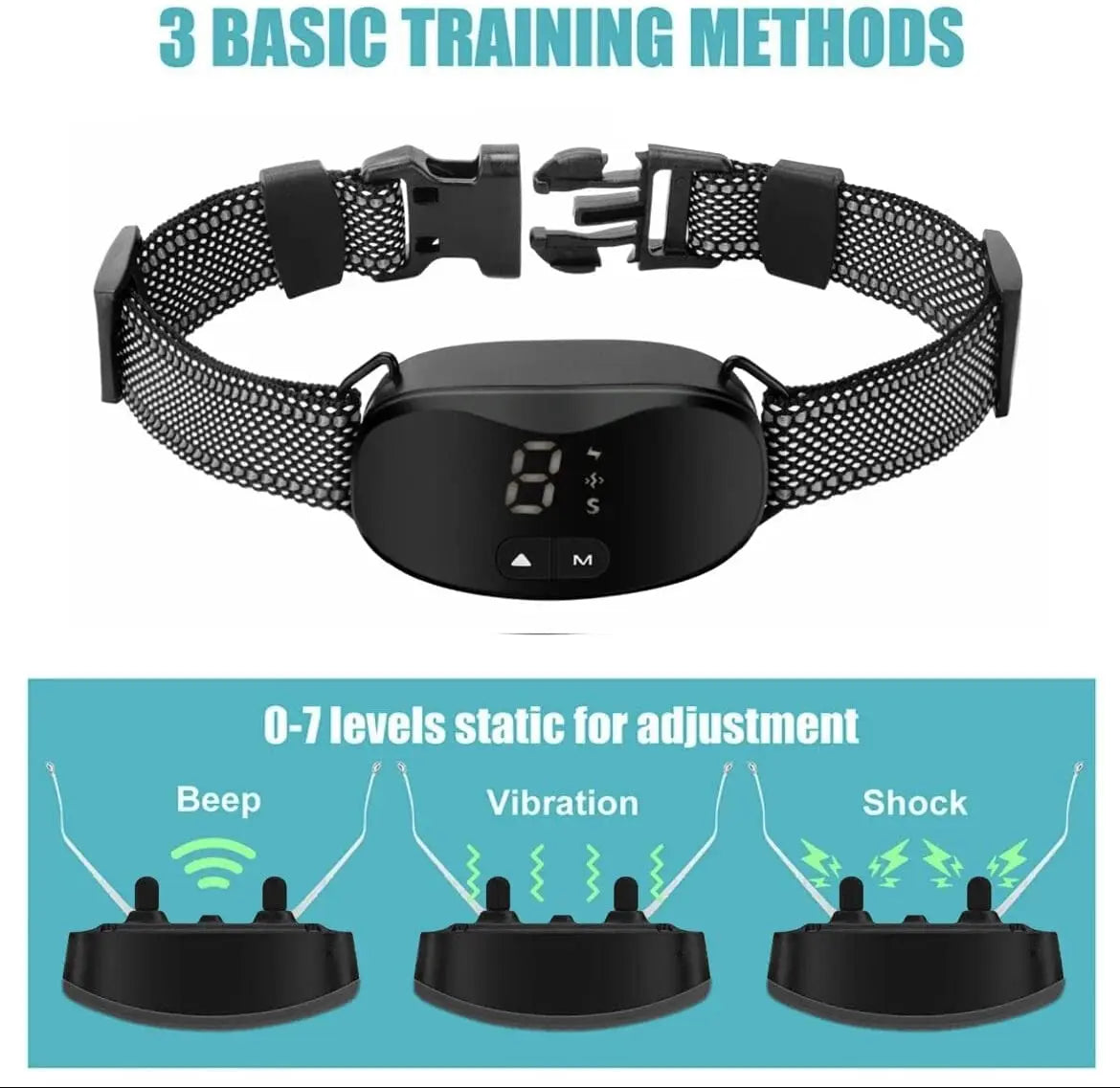 LED Anti-Bark Dog Training Collar with Sound & Vibration Modes Adjustable Bark Control for Small, Medium & Large Dogs Rechargeable Pet Training Accessory