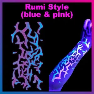 UV Glow Kpop Demon Hunters Temporary Tattoos — Rumi & Jinu Fluorescent Face & Body Art, Blacklight Party Cosplay Stickers for Fans