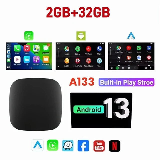 CarPlay AI Box Android 13 Wireless – Smart Android Auto TV Box for YouTube & Netflix Compatible with Toyota, Mazda, Hyundai, Ford, Kia & More