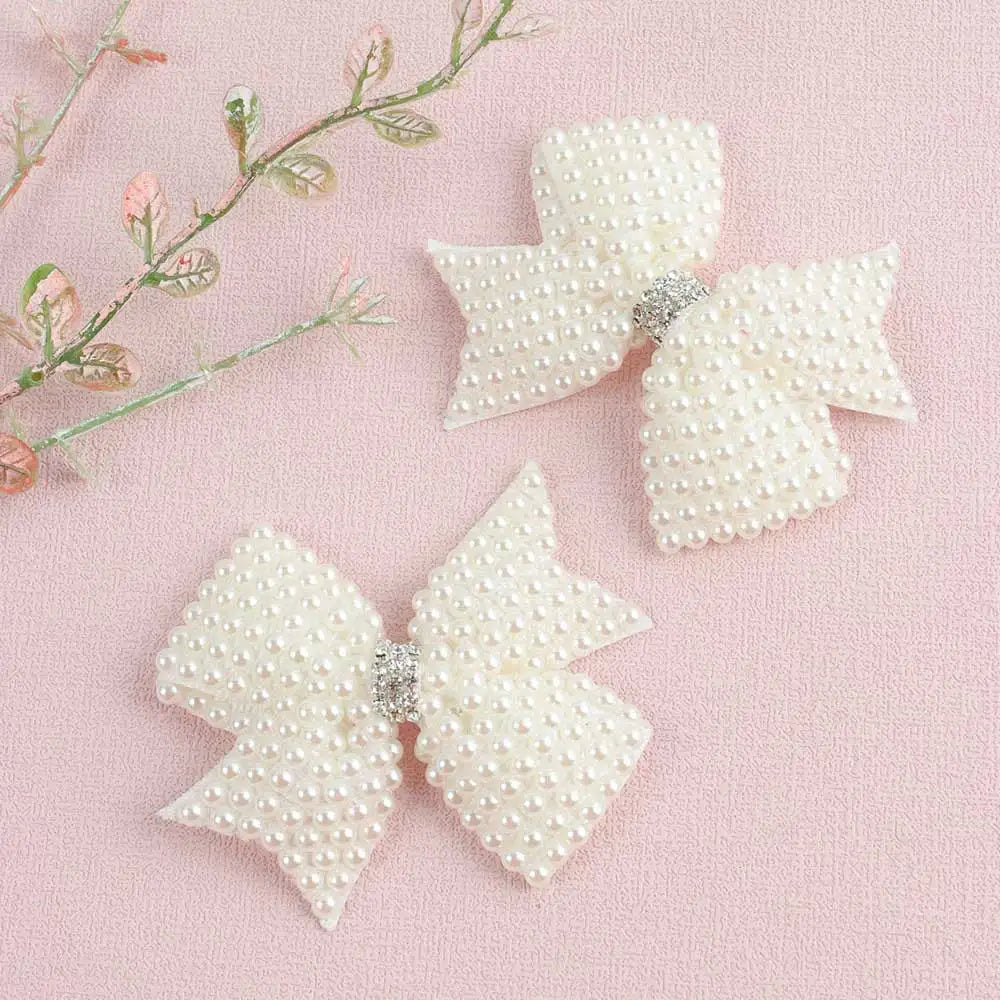 2Pcs White Pearl Hair Bow Clips – Layered Hairpins for Girls & Kids, Boutique Hair Accessories