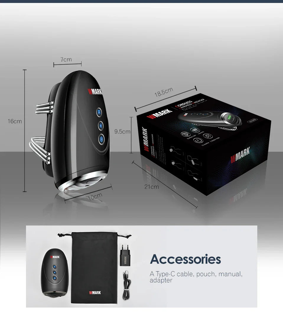 WMARK NG-SM001 Cordless Handheld Massager — 2600mAh Barber Massager for Professional Use