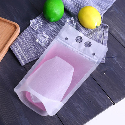 50PCS Frosted Disposable Plastic Liquid Bags with Straw - Sealable Pouches for Juice, Coffee, and Drinks - Perfect for Parties
