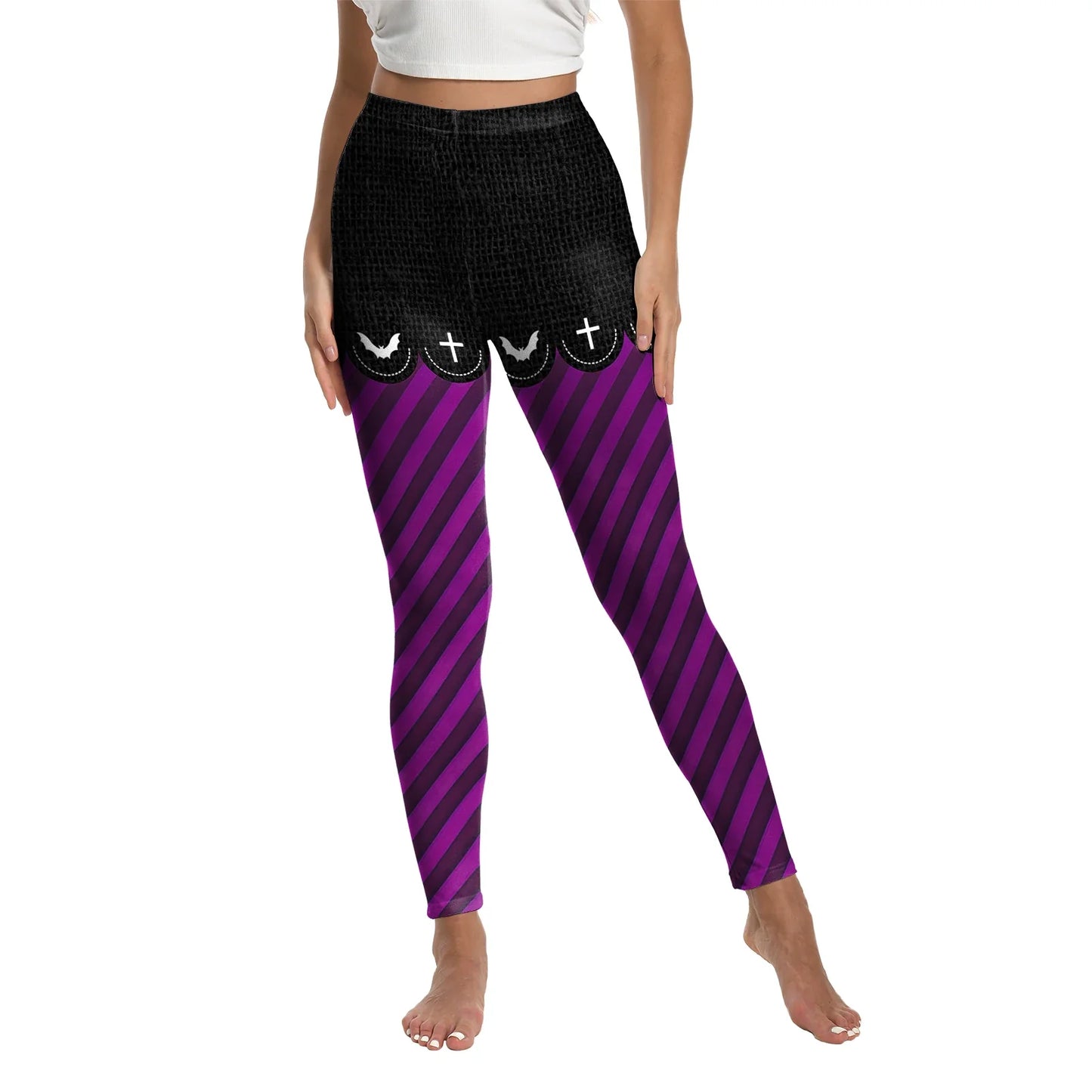 Women’s Halloween Leggings - Spooky Pumpkin Stripe Graphic Stretch Pants for Parties & Workouts