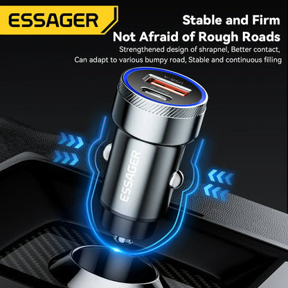 Essager 54W USB Car Charger – 5A Fast Charging Adapter with QC 3.0, SCP & AFC 30W Type-C Dual Port Quick Charger for iPhone, Samsung, Huawei, Xiaomi & Poco Devices