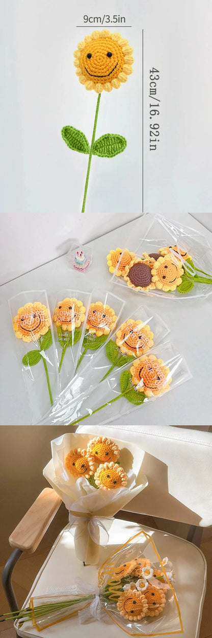 Hand-Woven Sunflower Bouquet – Creative Wool Knitted Flowers for Decorations, Teacher’s Day, Mother’s Day & Birthday Gifts
