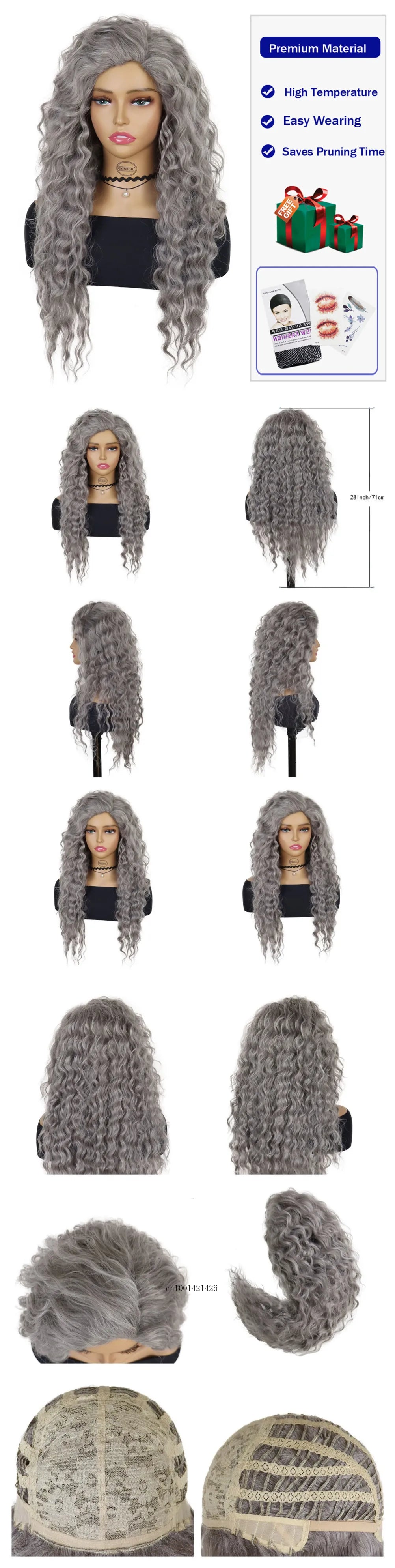 Ash Blonde Synthetic Wig – 26" Long Curly Ombre Hair, Fluffy Wave Wig for Women, Costume & Party Wig