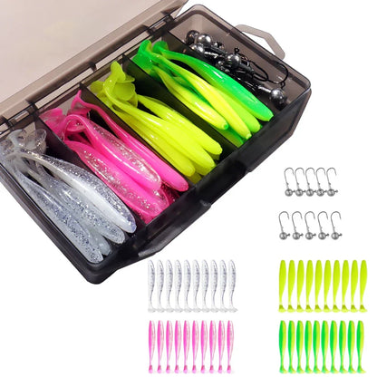 50PCS Metal Jig Fishing Lure Set – Soft & Sinking Swimbaits 3g–14g (5.5–10cm) Jigging Head Hooks in Tackle Box for Bass Fishing
