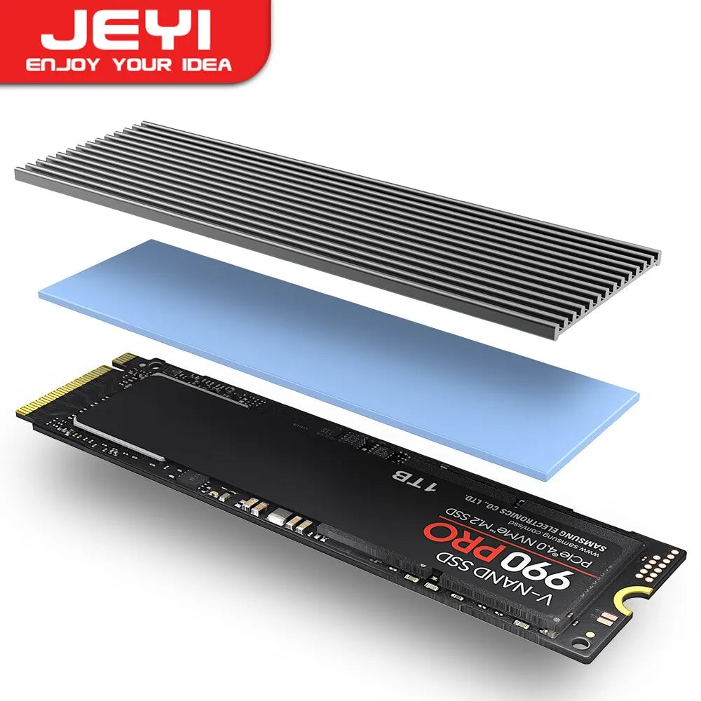JEYI M.2 SSD Heatsink - Aluminum NVMe 2280 Radiator with Silicone Thermal Pad for PS5, Laptop & Desktop