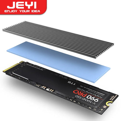JEYI M.2 SSD Heatsink - Aluminum NVMe 2280 Radiator with Silicone Thermal Pad for PS5, Laptop & Desktop