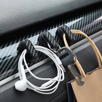 Car Invisible Small Hooks – Carbon Fiber Self-Adhesive Dashboard Wall Hook for USB Cable, Headphones, Keys, Car Interior Organizer