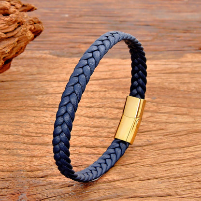 Classic Stainless Steel Leather Bracelet - Braided Couple Bangle Jewelry Gift for Women and Men