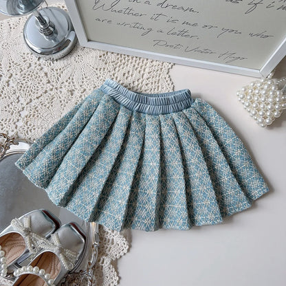 Girls' French Style Spring & Autumn Set 2025 – Baby Girl Two-Piece Outfit with Little Coat & Folding Skirt