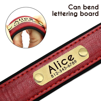 Customized Leather Dog Collar & Leash Set – Soft Padded Adjustable Collar for Small, Medium & Large Dogs with Engraved Nameplate