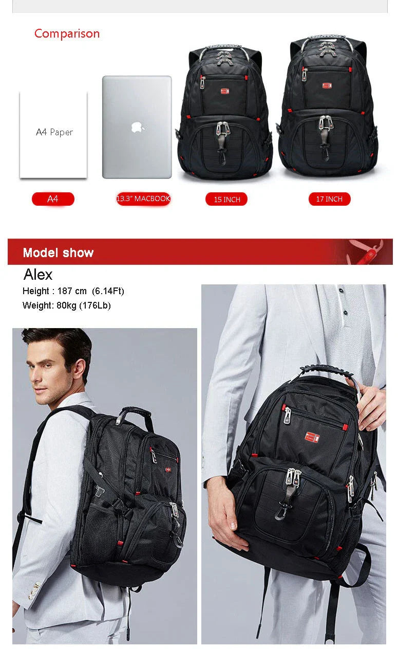 Swiss Multifunctional 17 Inch Laptop Backpack – Durable Travel Bag with USB Charging Port, Water-Resistant College Bookbag