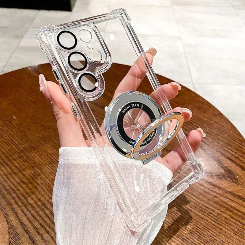 Luxury Magnetic Plating Clear Case – Shockproof Acrylic Back Cover for Samsung Galaxy S25/S24 Ultra, S23/S22, Note 20/10 Plus