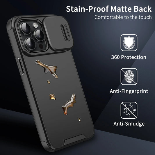 Shockproof Case for iPhone 16, 15 Pro Max, 15 Plus, 14 Pro Max, 13, 12, 11 – Slide Camera Protective Cover