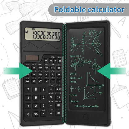 Foldable Solar Scientific Calculator with 6” LCD Writing Tablet – Graphing & Drawing Pad for Students, Teachers & Office Use