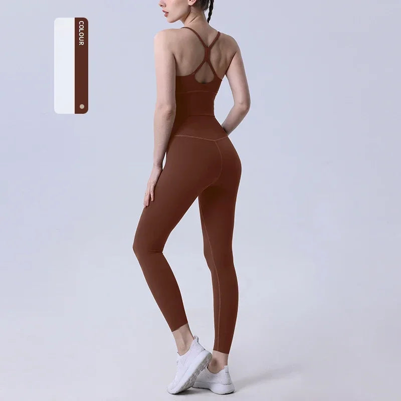 2-Piece Women’s Yoga Tracksuit – Athletic Pilates Fitness Set with Sports Bra & Leggings for Gym Workout