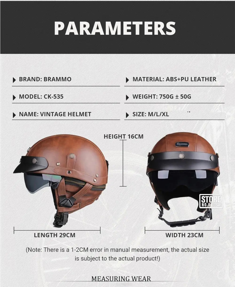 Retro DOT-Certified Motorcycle Half Helmet – HD Lens, Men & Women, 4-Season Scooter & Moto Riding Casco