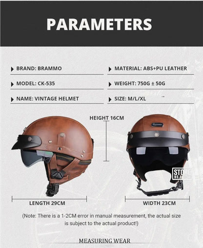 Retro DOT-Certified Motorcycle Half Helmet – HD Lens, Men & Women, 4-Season Scooter & Moto Riding Casco