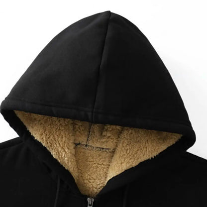 Trendy Lamb Wool Jacket - Warm Zipper Sweatshirt Coat with Front Pockets, Plush Lined Cardigan Hoodie for Men and Women, Pure Color Winter Outerwear