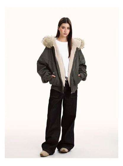 ZAROY Y2K Fur Collar Hooded Parka – Thick Padded Gothic Winter Jacket Streetwear for Men & Women
