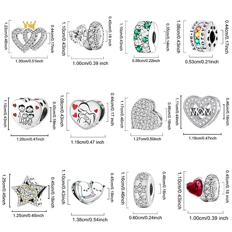 925 Sterling Silver Pink Heart Charm - Zircon Love Pendant Bead for DIY Bracelets, Bangles & Women’s Jewelry