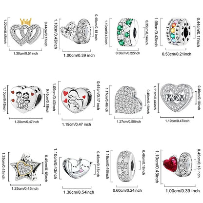 925 Sterling Silver Pink Heart Charm - Zircon Love Pendant Bead for DIY Bracelets, Bangles & Women’s Jewelry