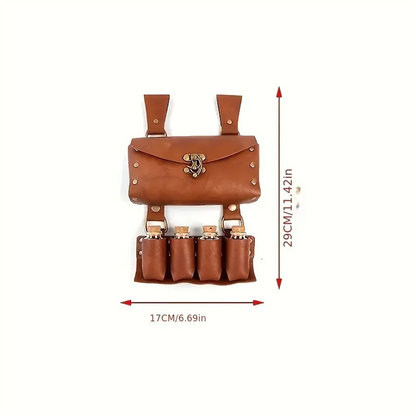 Renaissance Leather Cosplay Belt – Medieval Wizard Waist Bag with Alchemy Bottle, Cork Stopper & Copper Coin