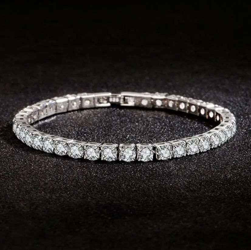 Real Moissanite Bracelet for Women - S925 Sterling Silver, 4mm Diamonds, Tennis Bangle Chains, Sparkling Fine Jewelry