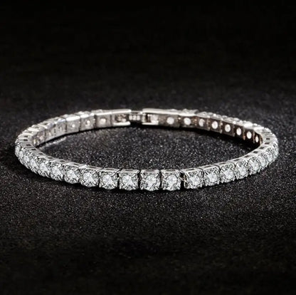 Real Moissanite Bracelet for Women - S925 Sterling Silver, 4mm Diamonds, Tennis Bangle Chains, Sparkling Fine Jewelry