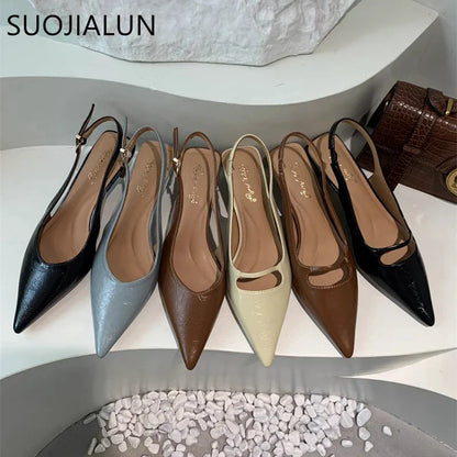 SUOJIALUN Women’s Summer Sandals – Fashion Pointed Toe Slip-On Slingback Mules with Thin Medium Heel