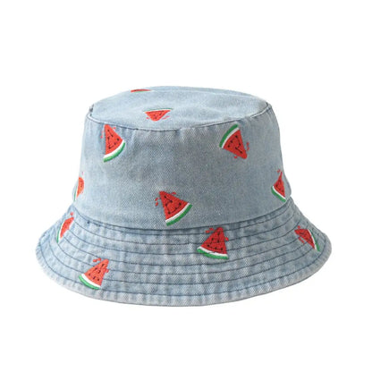 Embroidered Denim Bucket Hat – Summer Beach Fisherman Sun Hat for Men & Women | Cute Travel Cotton Sun Protection Cap, Wholesale Style
