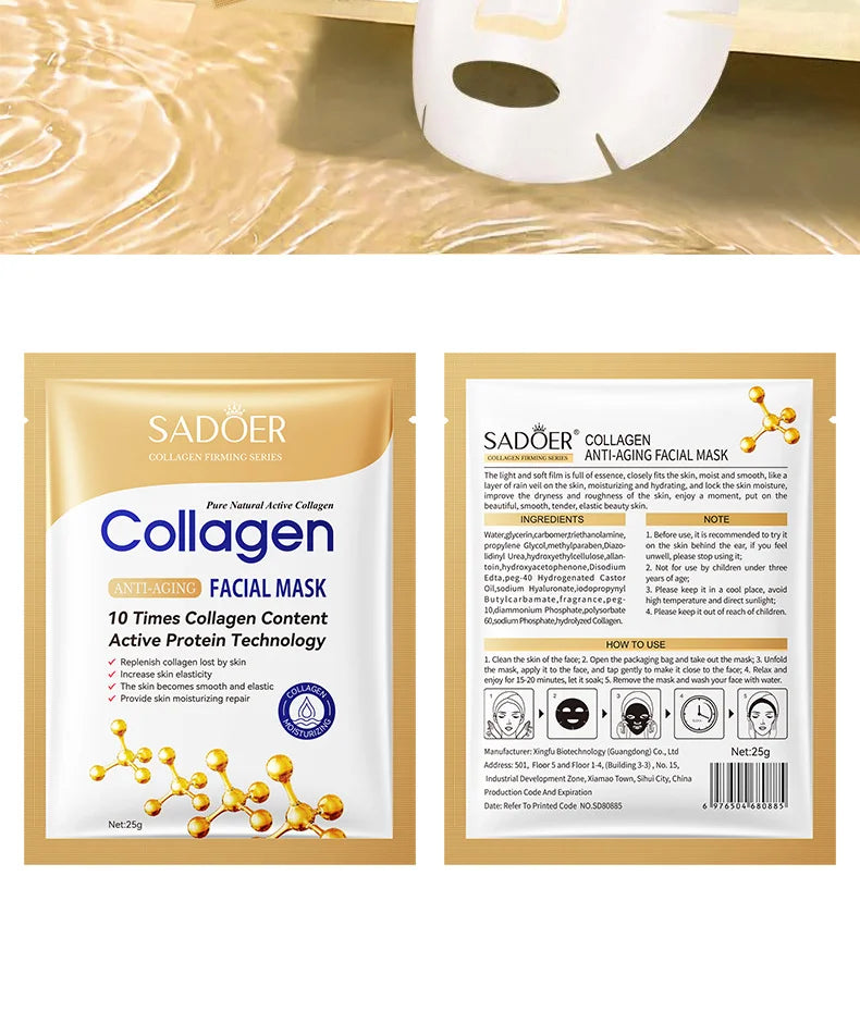 10PCS Collagen Anti-Wrinkle Facial Masks – Korean Skincare for Anti-Aging, Firming, Moisturizing & Brightening