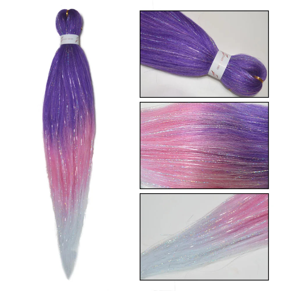 Purple, Pink & White Ombre Straight Braids – Hair Tinsel Festival Rave Extensions for Girls, Crazy Hair Day Braids