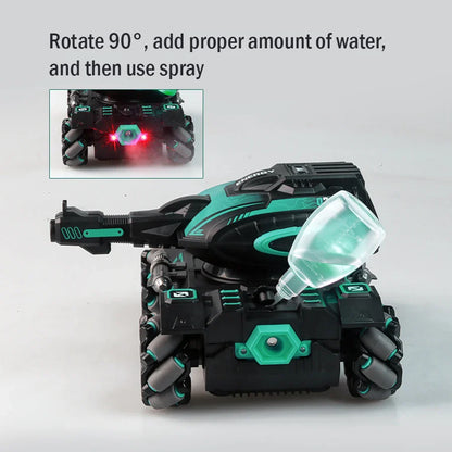 RC 2.4G Spray Car – Four-Wheel Stunt Water Polo Tank Toy for Boys, Remote Control Vehicle (Watch Sold Separately)