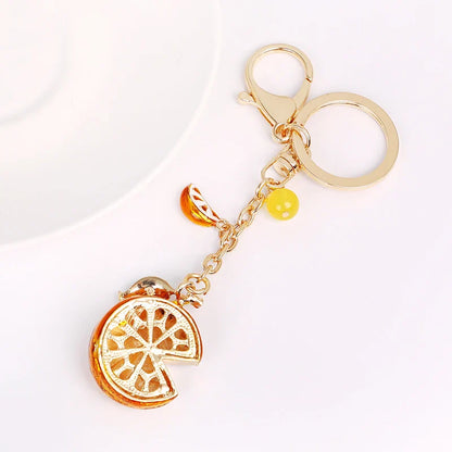 EASYA Vintage Imitation Fruit Charm Keychain – Lemon, Persimmon & Strawberry Glass Pendant, Luxury Jewelry for Women