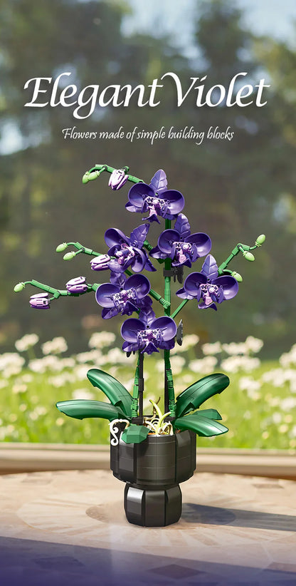 Orchid Cymbidium Building Blocks Set – DIY Potted Phalaenopsis Flower Simulation Toy for Valentine’s Gift