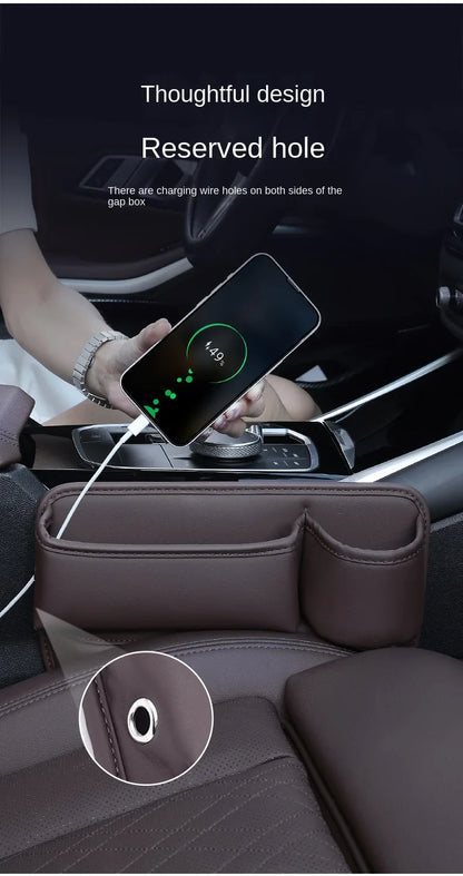 Leather Car Seat Gap Organizer – Multifunctional Crevice Filler with Cup Holder & Side Storage Pocket for Car Interior