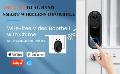 5G/2.4G WiFi 1080P Wireless Video Doorbell — Tuya App Smart Intercom, IP65 Waterproof, 7000mAh Battery