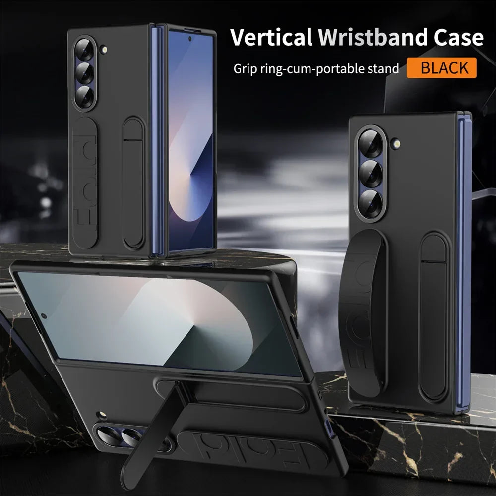 Luxury Wristband Case for Samsung Galaxy Z Fold 3-7 – Invisible Bracket Silicone Cover with Hand Strap & Folding Stand