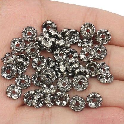 50PCS Rhinestone Spacer Beads Set – Multi-Color Crystal Rondelle Metal Beads for DIY Jewelry & Bracelet Making