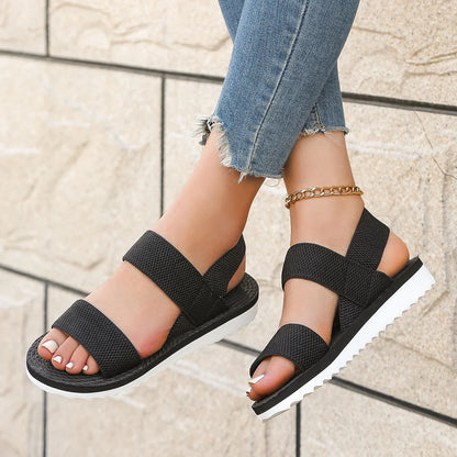 Women's Fashion Trend Flat Sandals | Anti-Slip & Comfortable | Pure Black with Matching Color Sole