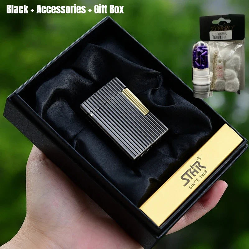 ST30 Vertical Pearl Chrome Oil Lighter – Stylish Side-Sliding Classic Metal Cigarette Lighter, Men’s Gift Accessory