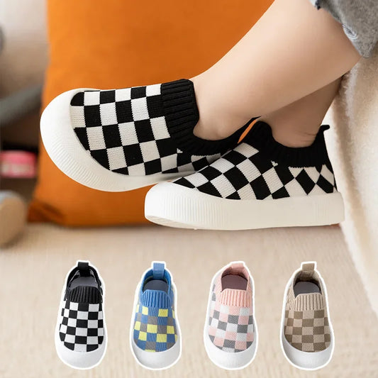2025 Spring Toddler Slip-On Shoes – Non-Slip First Walkers for Boys and Girls, Classic Plaid Sneakers