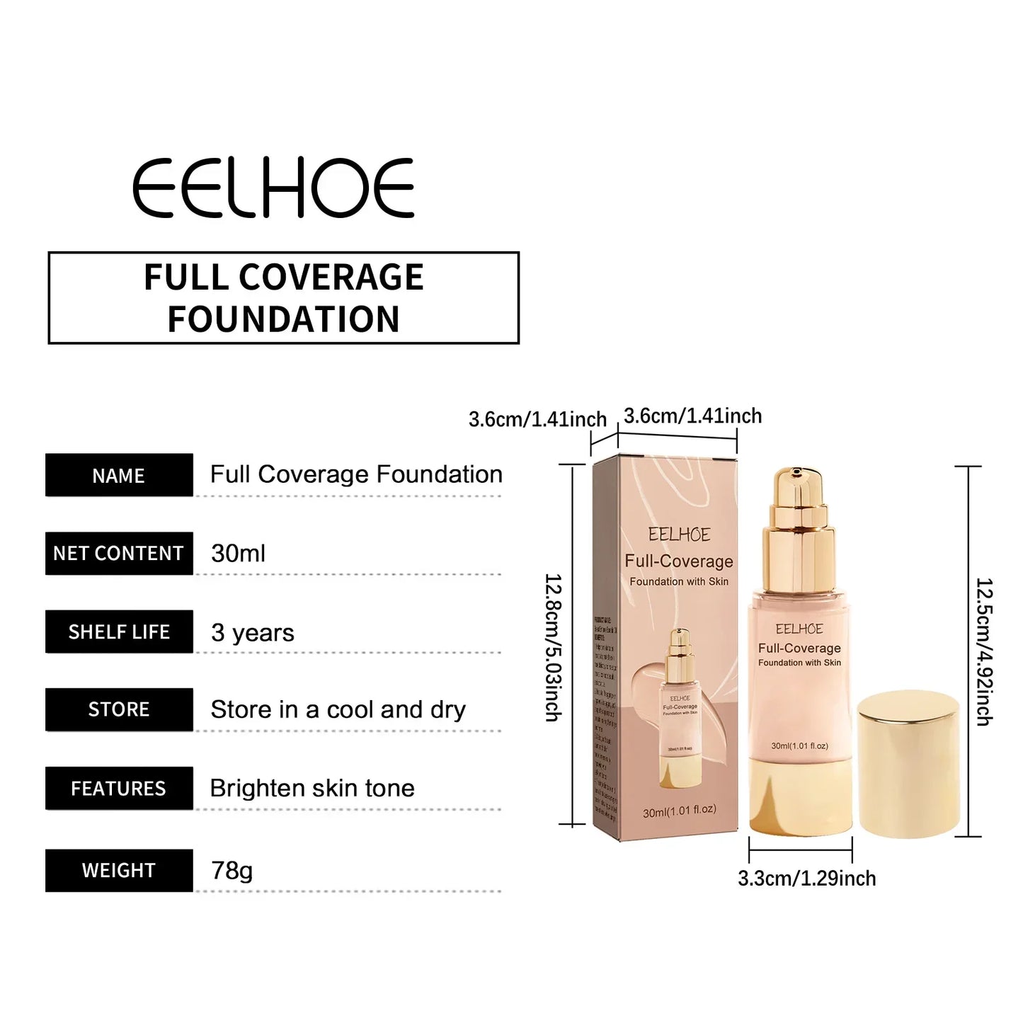 Liquid Concealer Foundation – Full Coverage, Pore-Minimizing, Dark Spot Correcting Waterproof Makeup with Oil Control