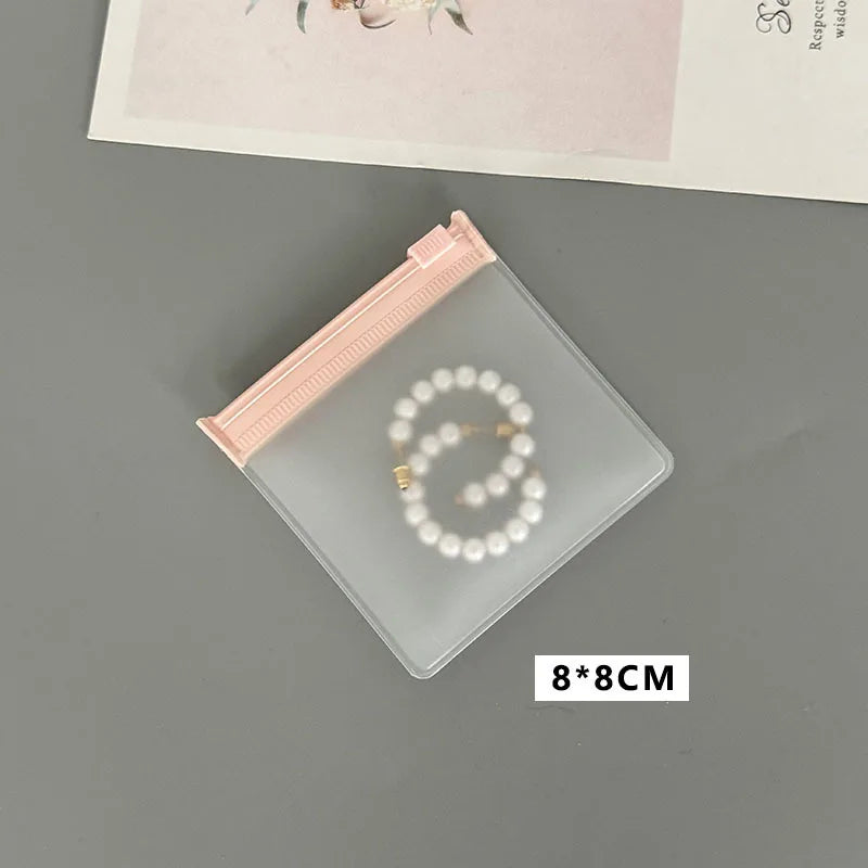 50PCS Small Pink Zipper Jewelry Pouches — Frosted Storage Bags for Accessories, Charms, Beads, Gift & Retail Display